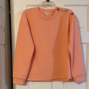 J. Crew Quilted Coral/peach Pullover with Button Accents
